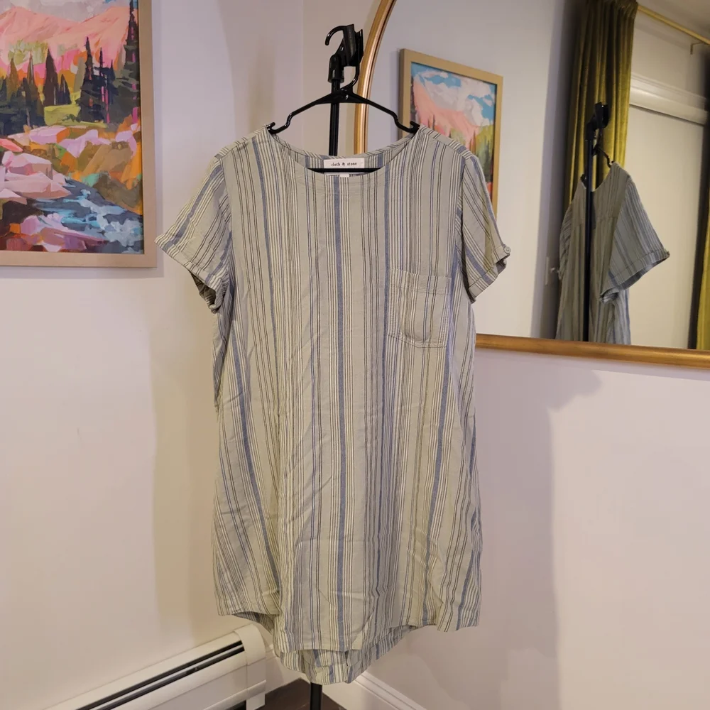 Anthropologie CLOTH & STONE Olive and Navy Striped Shift‎ Dress